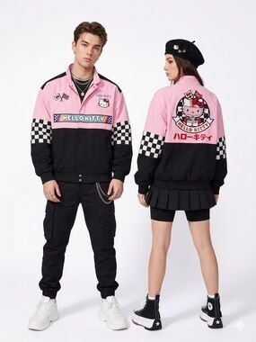 Hello Kitty Pink and Black Checkerboard Racing Jacket
